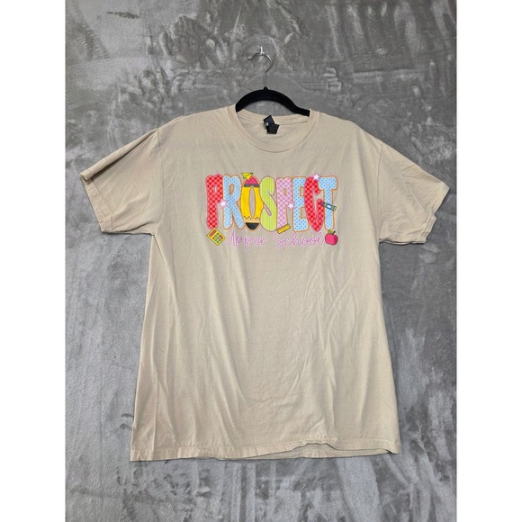 Gildan Tops - Gildan Prospect Upper School Graphic T-Shirt Tan Beige Womens Medium Cotton‎ Tee